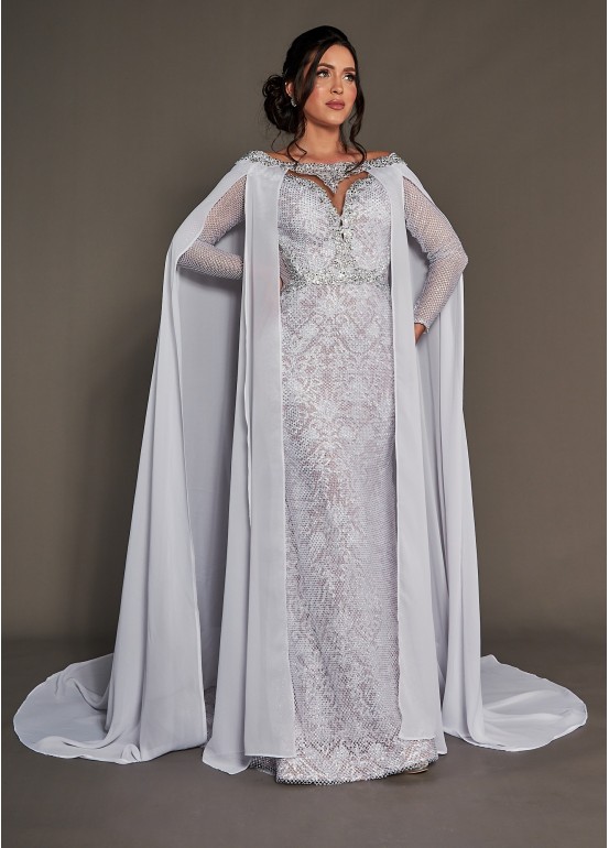 VESTIDO DE NOIVA DESIRÊ LONGO C/ CAPA SOB NUMERAÇÃO